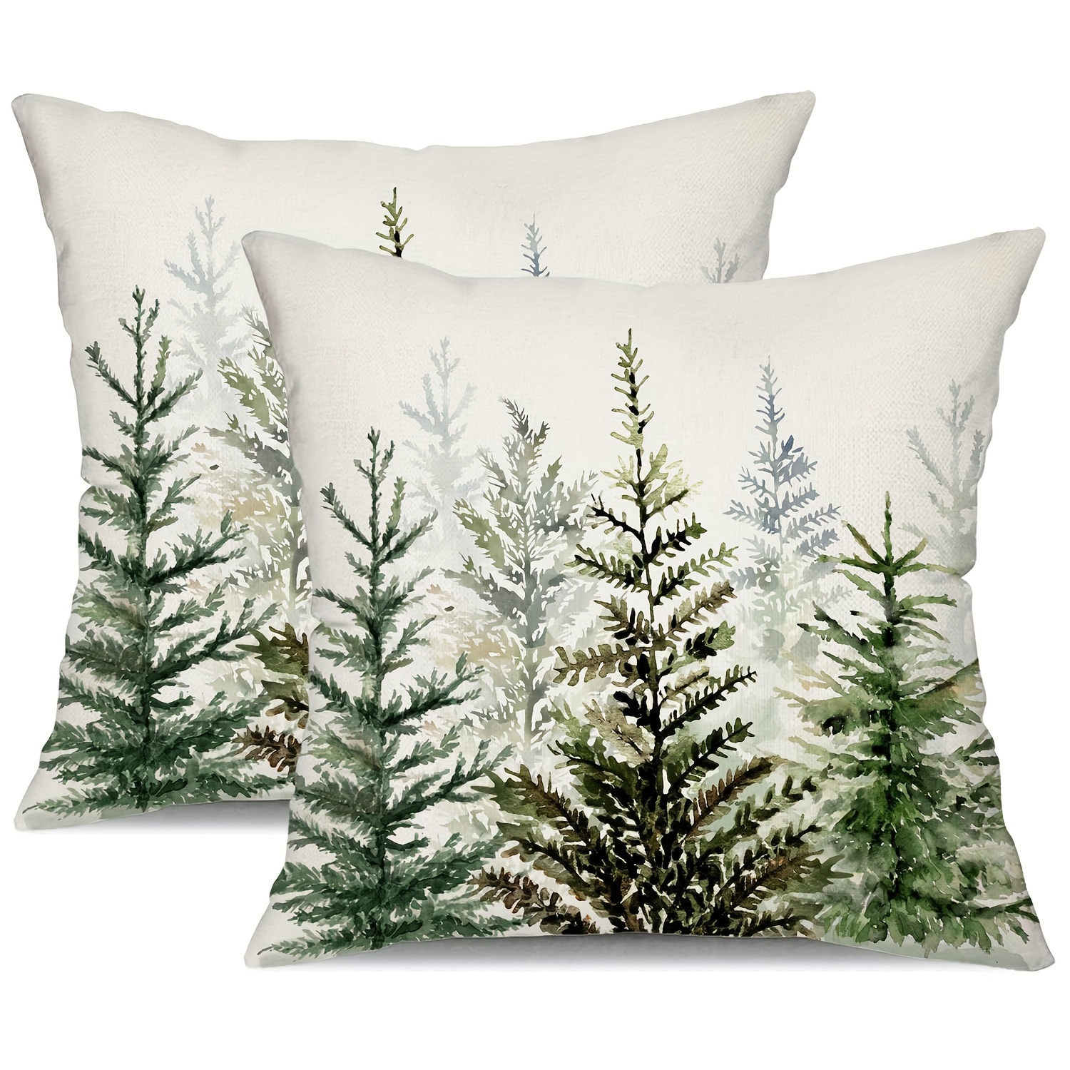 

Contemporary Christmas Tree Print Throw Pillow Covers Set Of 2, Invisible Zipper, Machine Washable, Durable Polyester, Versatile Room Decor, Woven Fabric Design, Festive Party Decorative Cushion Cases