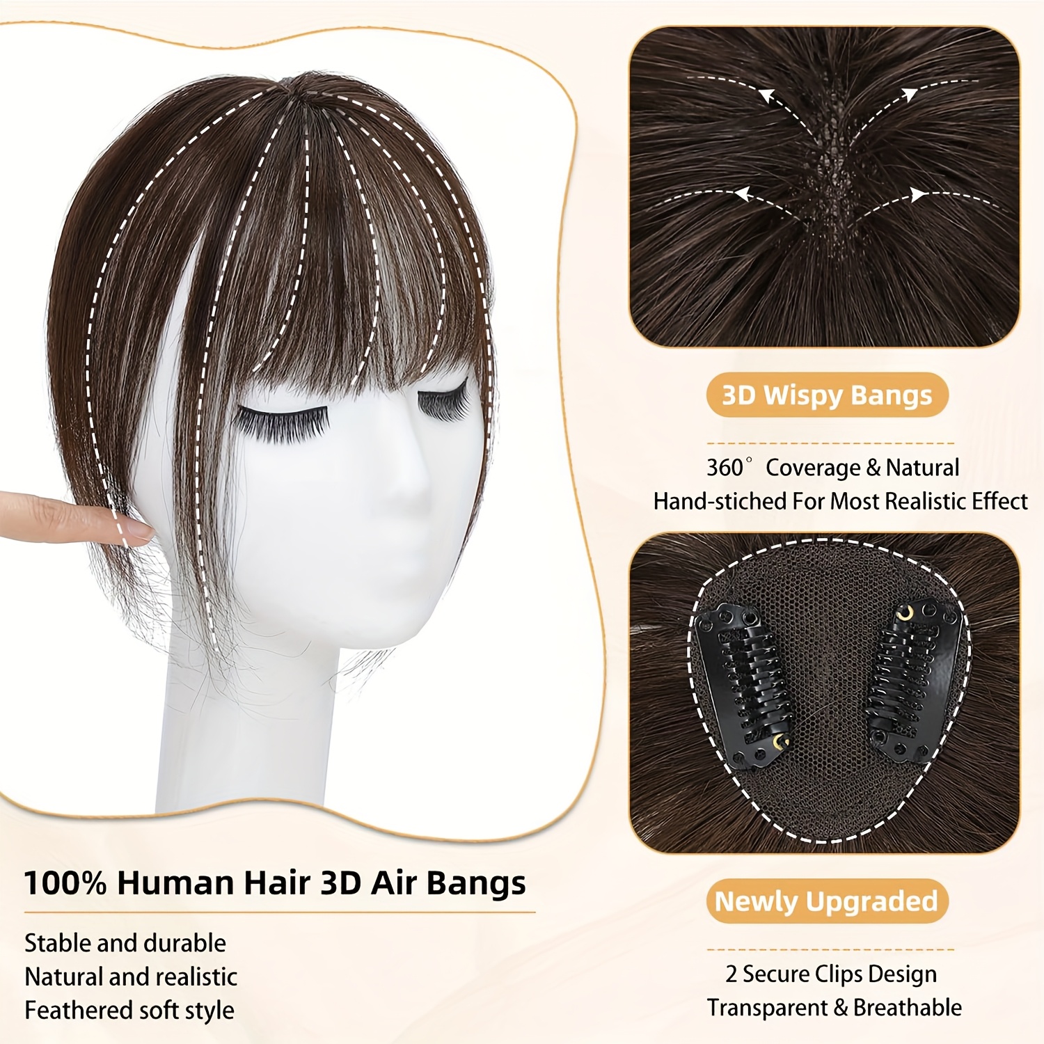 mothers day thin 3d wispy air fringe bangs clip in 100 real   human hair front hairpiece 360 cover     details 4