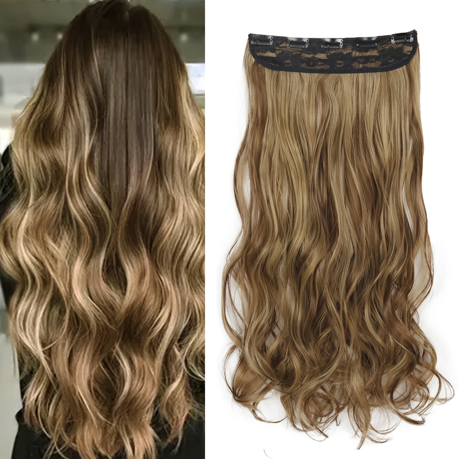 Image of Long Wavy Clip-in Hair Extensions For Women, Heat Resistant Synthetic Fiber Invisible Seamless Hair Extension Cosplay Party Wedding Hair Accessories