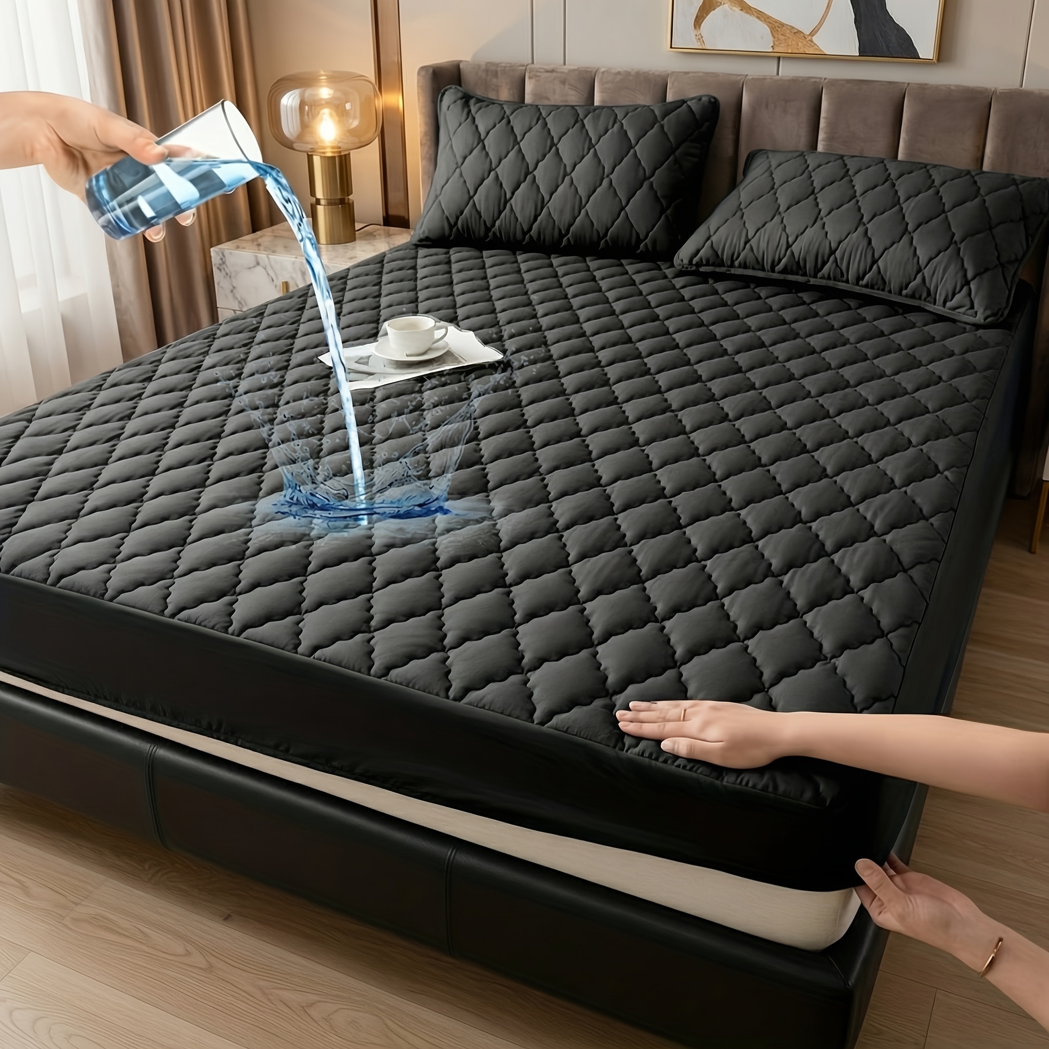 Image of 1pc Solid Color Mattress Protector, Extends Mattress Life, Dustproof, Waterproof, Suitable For , Suitable For Bedroom, Hotel, Machine Washable, Pillowcases And Pillow Core Not Included