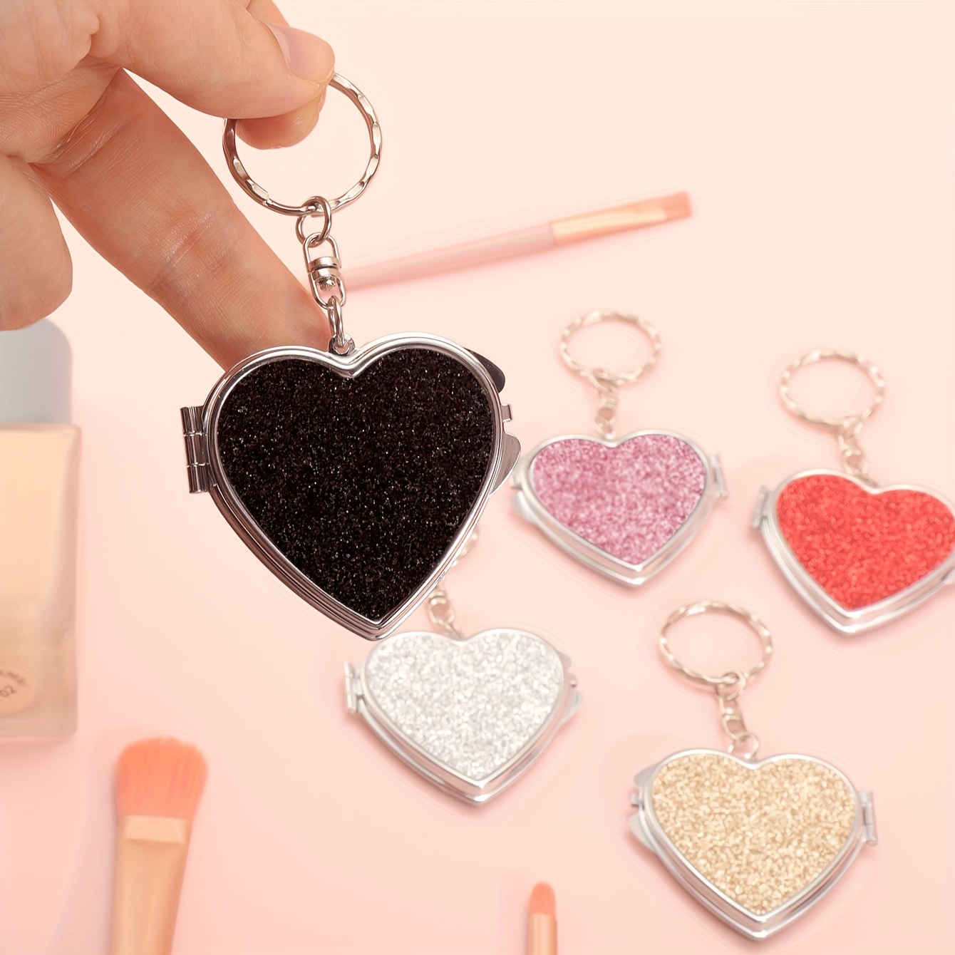 TEMU 1pc Love Double Sided Mirror Keychain For Mom Daughter Sister Friend Teacher Holiday Birthday Party Party Pocket Or Wallet Must Have, Perfect