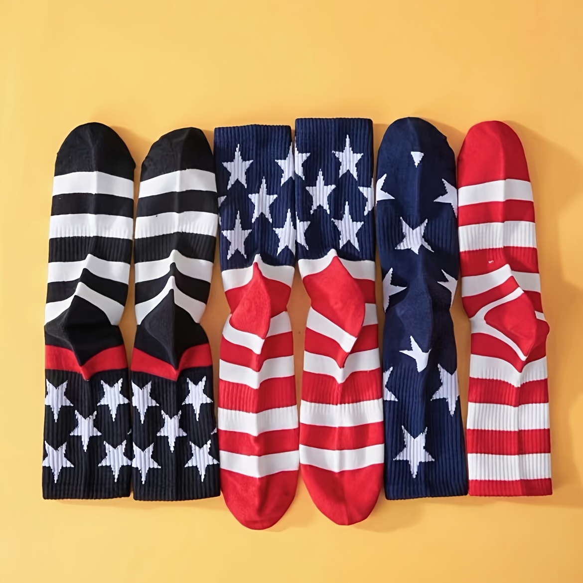 

3pairs Of Men's Flag Themed Crew Socks, Cool Socks For All Wearing