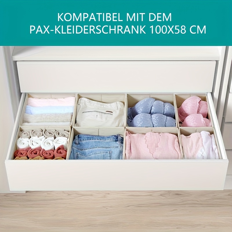 8 Stck Schubladen-Organizer kompatibel mit PAX Kleiderschrank 100x58cm,  faltbare stabile Stoff-Aufbewahrungsboxen fr Kleidung, Beige