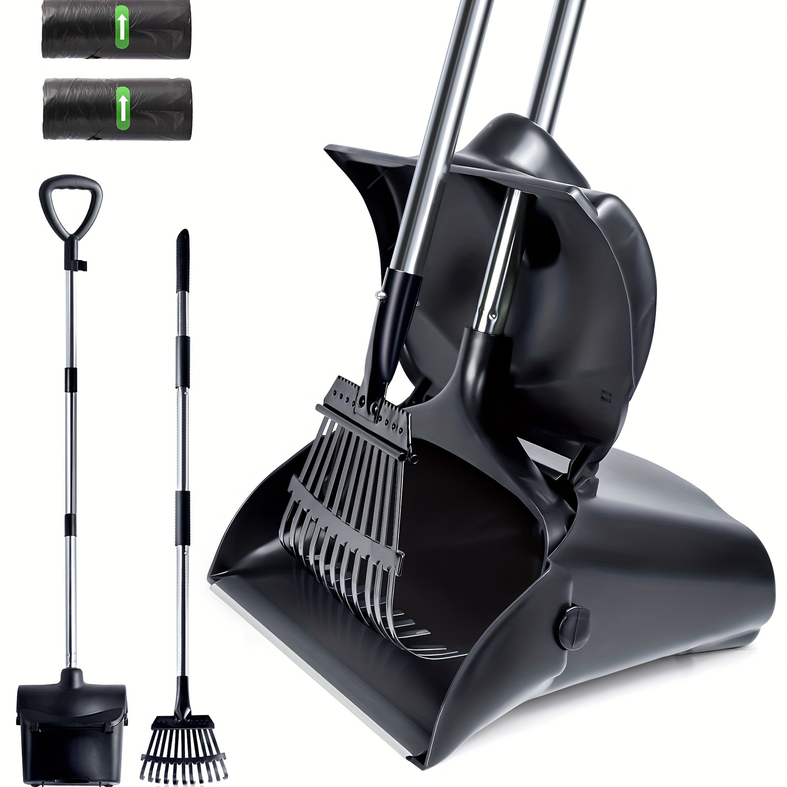 

Pooper Scooper - 36" Long Adjustable Metal Handle Dog Pooper Scooper Swivel Bin & Rake & Spade With 30 Bags Attachment, Easy To Clean Pet Waste Use On Grass, Dirt, Gravel Or Flats