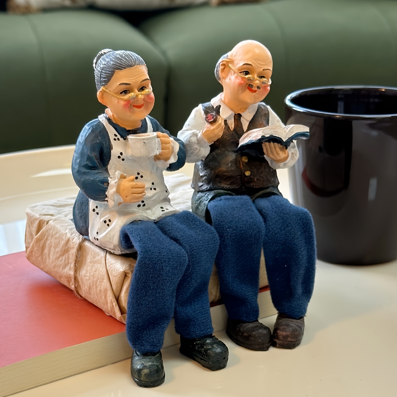 Image of 1 Pair Of Elderly Grandparents Home Decoration Crafts Ornaments Couple Modeling Micro Landscape Wedding Anniversary Porch Ornaments