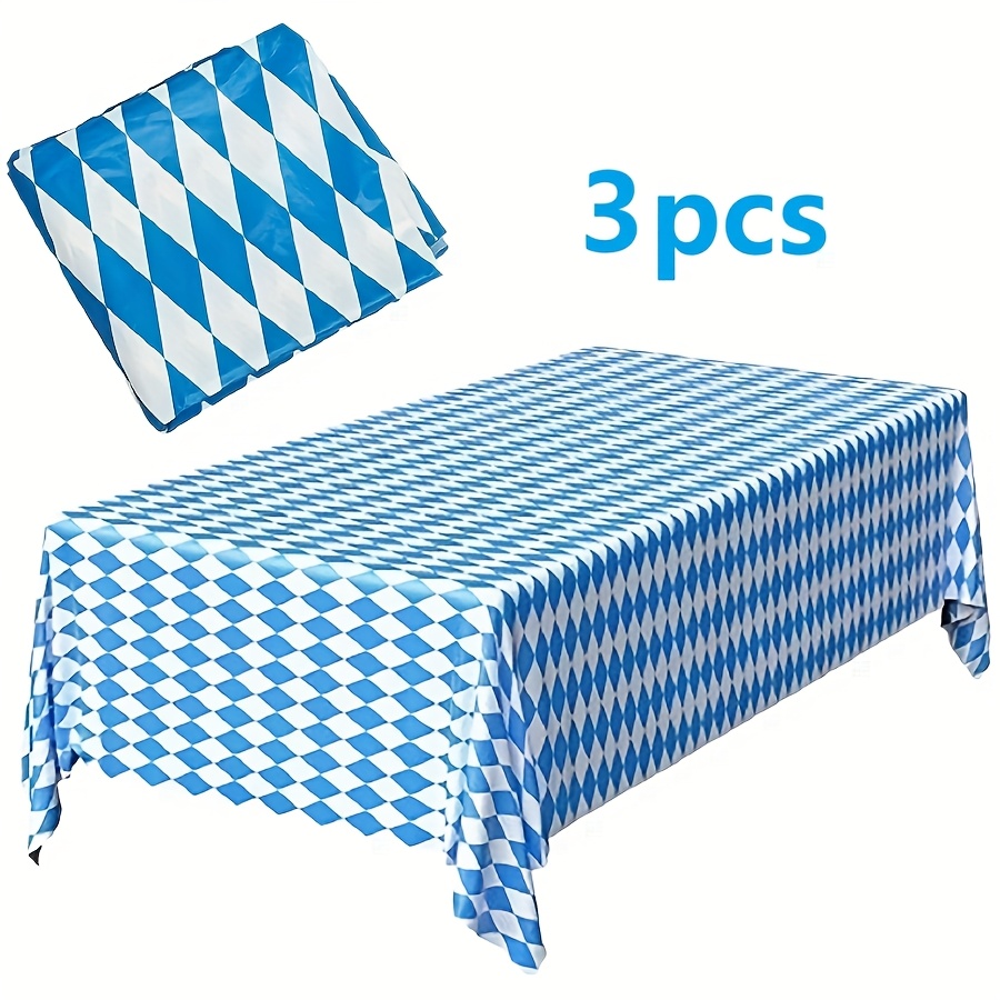 TEMU 1/3/5/10pcs German Munich Oktoberfest Blue And White Rectangular Pattern Tablecloth Suitable For Party Beer Festival Entertainment