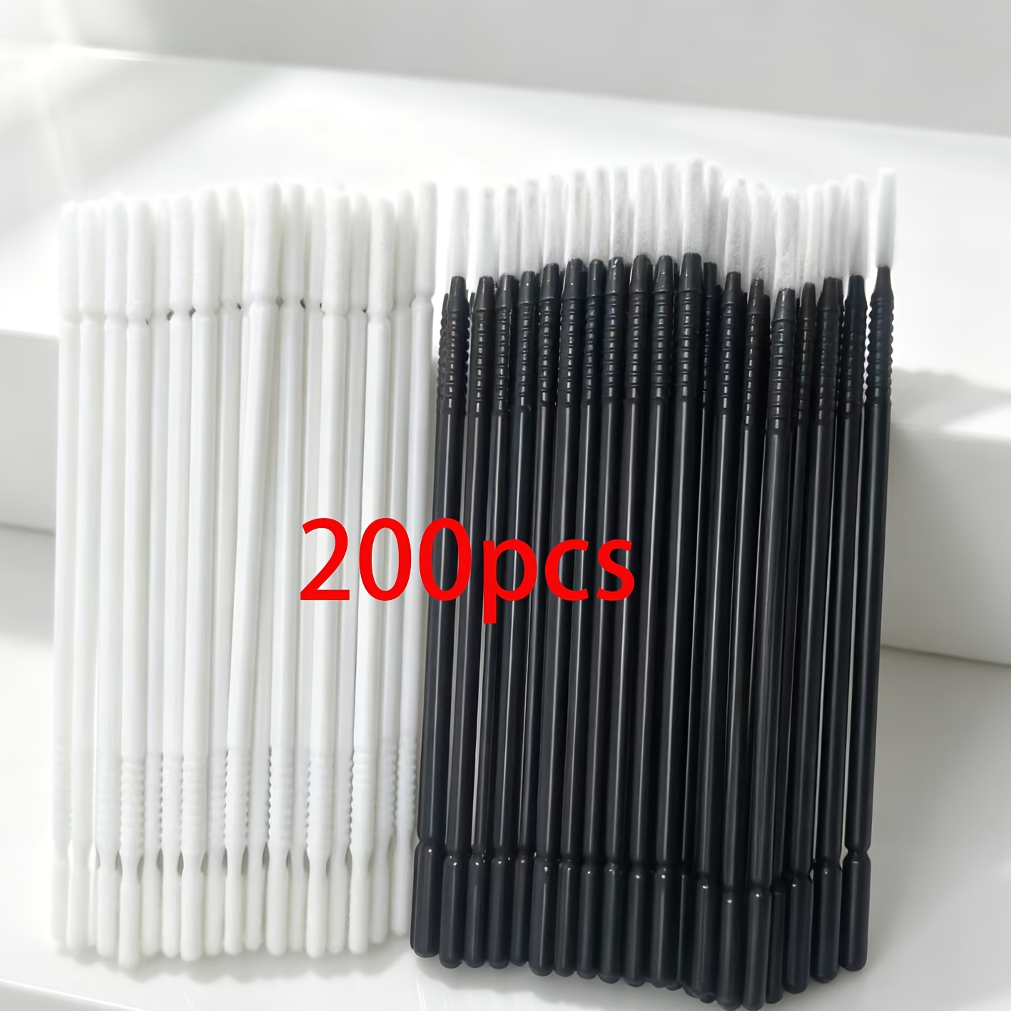TEMU 200-count Black And White Extra-long Micro Brushes, Precision Swabs, Designed For Eyelash Extensions And Mascara Application - Ideal For Eye, ,