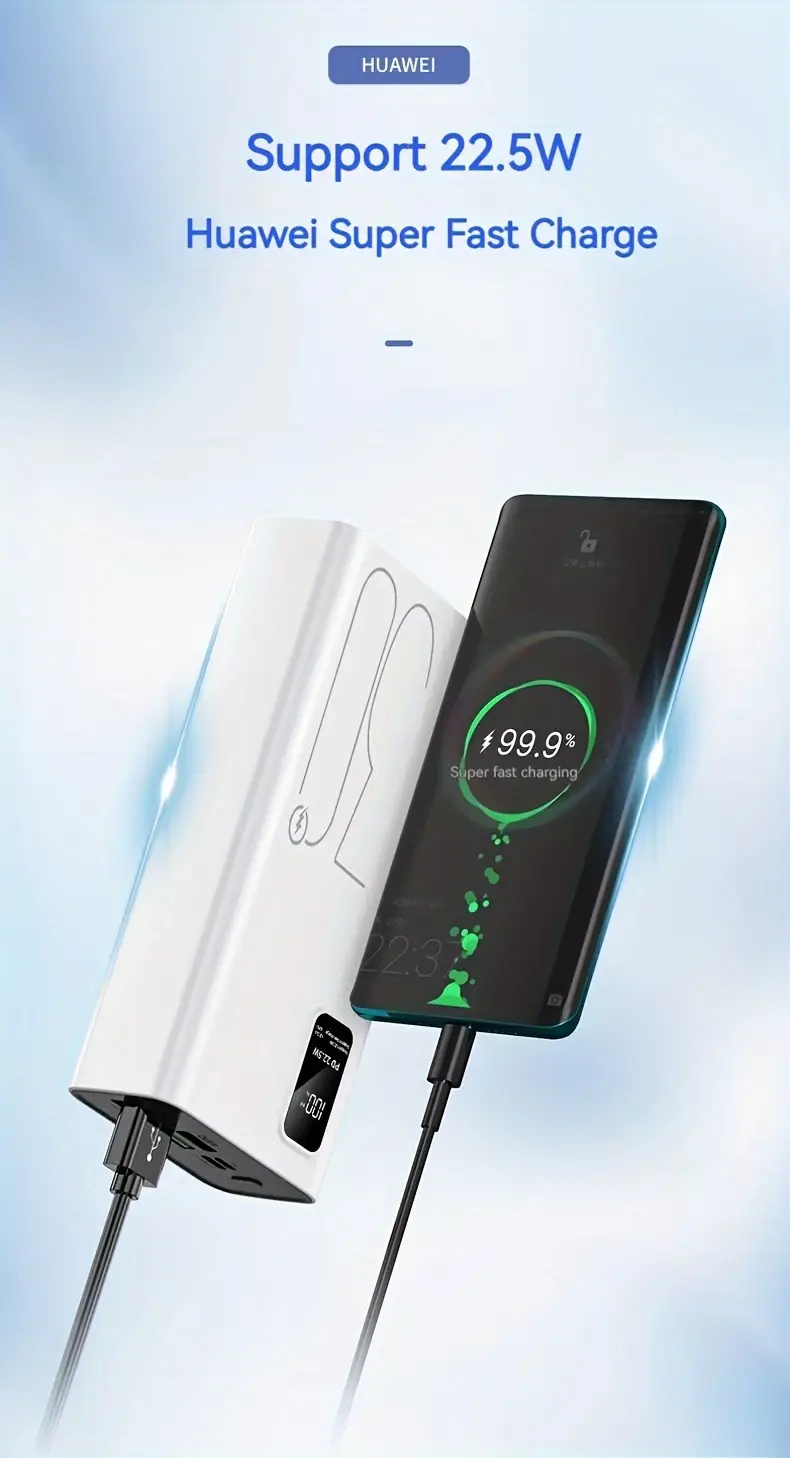 22,5w супер швидке заряджання power bank, 30000mah портативний зарядний пристрій з usb type-c, 20w pd подвійне швидке зарядження, перезаряджуваний літій-полімерний акумулятор, ≤36v робоча напруга для мобільних пристроїв детальніше 1