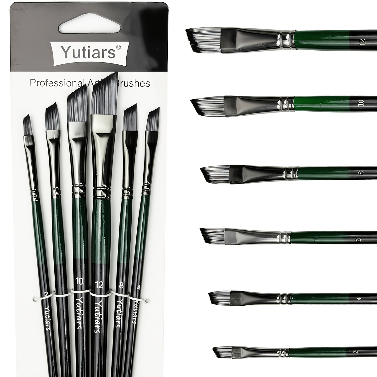 TEMU Ensemble de 6 pinceaux d'artiste professionnels à , poils en nylon de haute qualité pour acrylique, huile, aquarelle - Parfait pour les et les