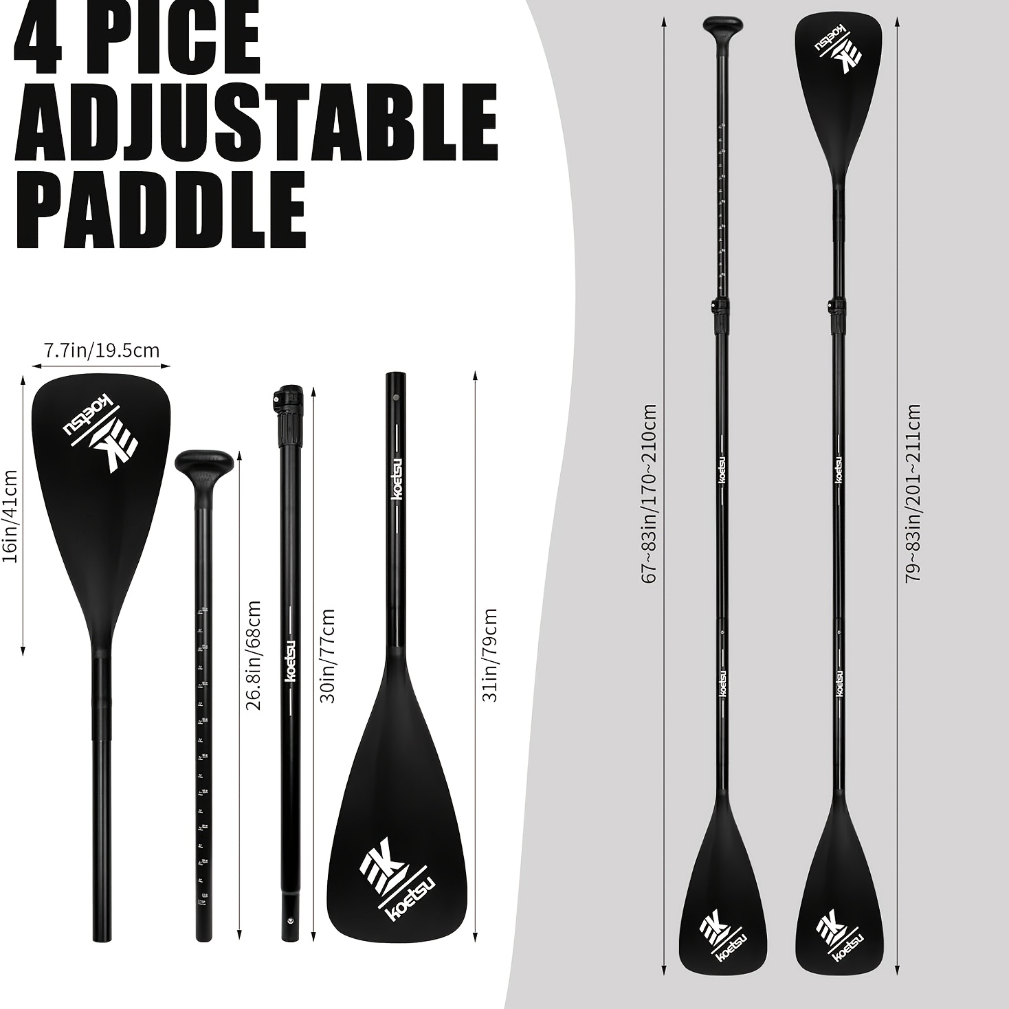 KOETSU Paddle Board Made of Aluminum Alloy, Suitable for Both Single And Double-Ended Paddling, And Can Be Used with Inflatable Kayaks.