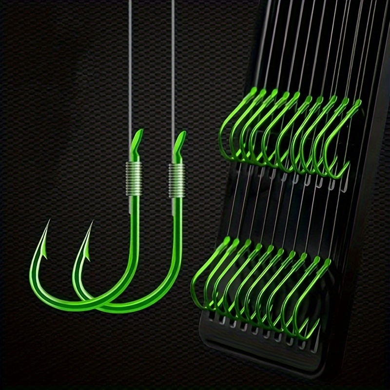 

1 Set, Pre-tied 2-hook Rig, Barbed Hook With Line, Outdoor Fishing Tackle (10 Pairs/20 Hooks)