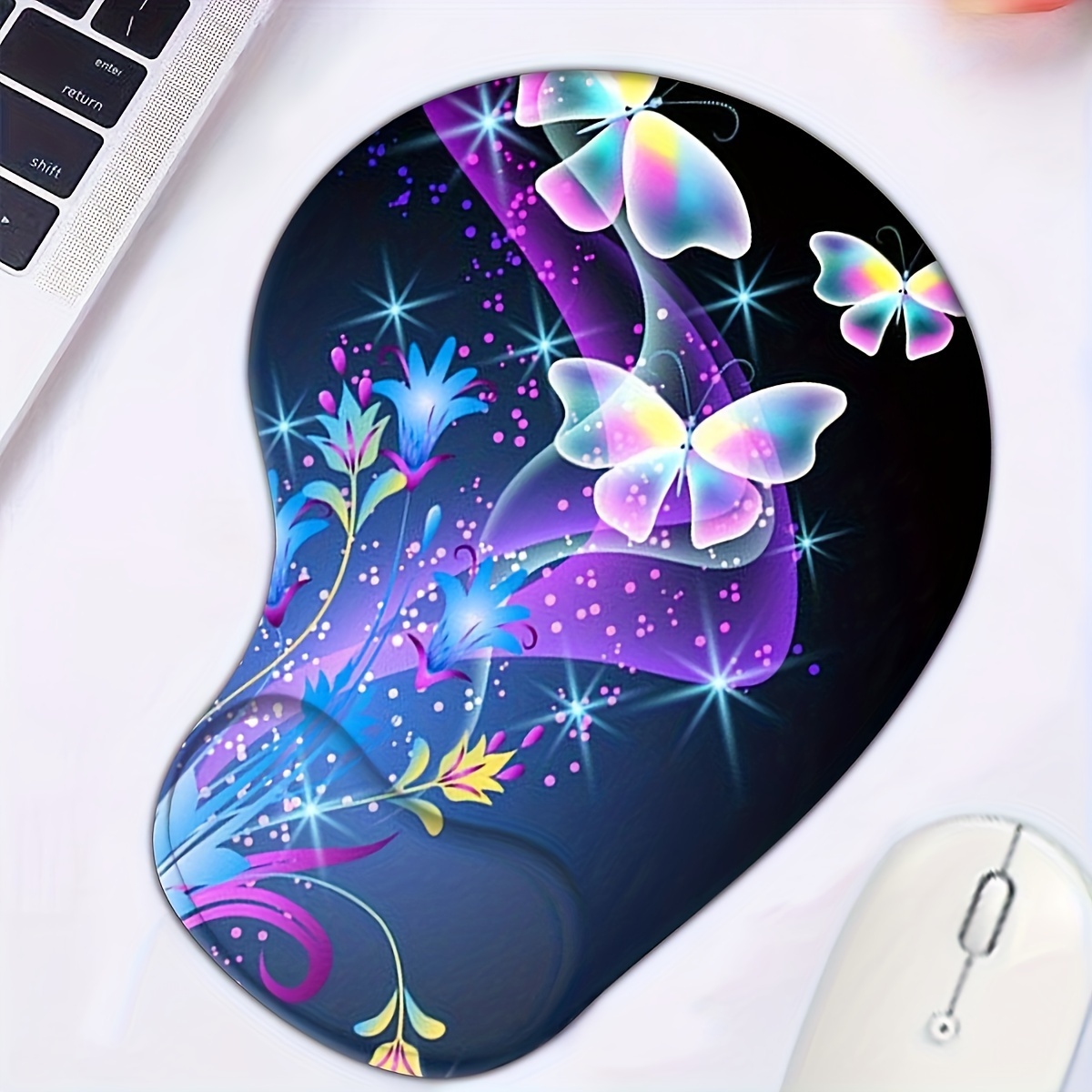 

Ergonomic Oval Mouse Pad With Silicone Wrist Rest - Soft Lycra, Non-slip Rubber Base, Washable, Comfortable Office And School Mousepad