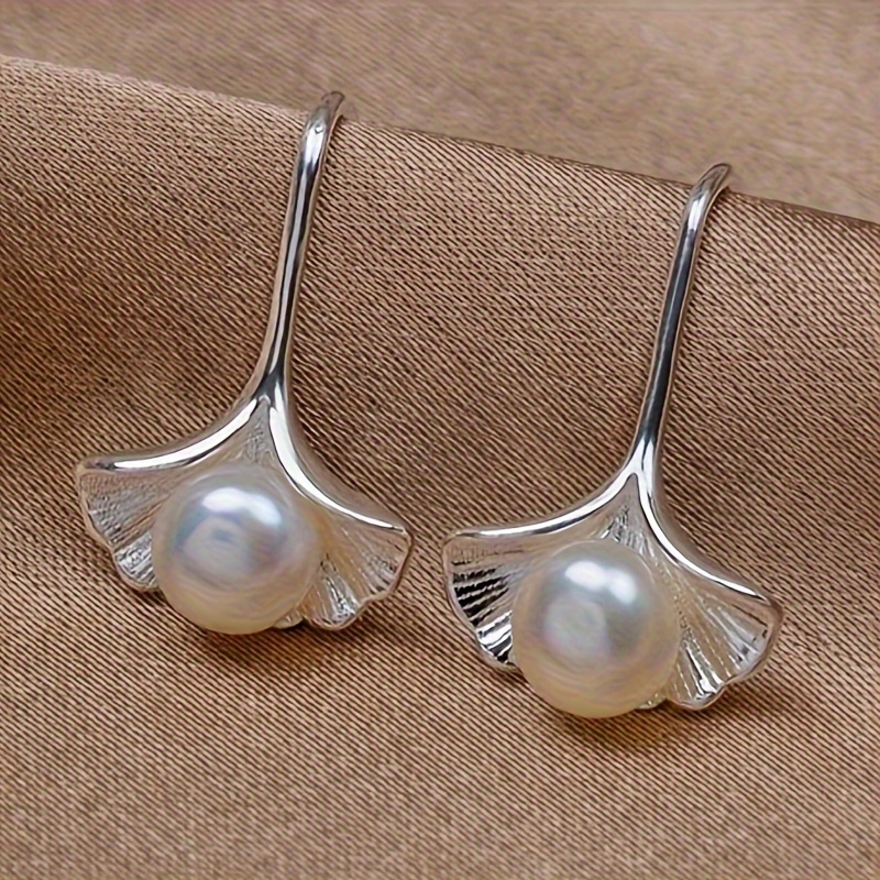 E-shop Kreative elegante Ohrstecker mit künstlicher Perle, Ginkgo-Blatt-Form, für Damen, , Freizeit, Urlaubs-Mode-Accessoires, exquisite