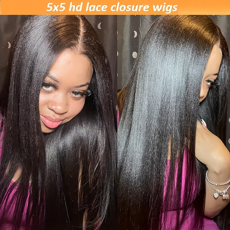 Image of 5x5 Hd Lace Put On Glueless Closure Wigs Human Hair Straight Human Hair Pre Cut No Glue 3 Seconds To Wear Glueless Wig Transparent Lace Front Wigs Human Hair 250% Density