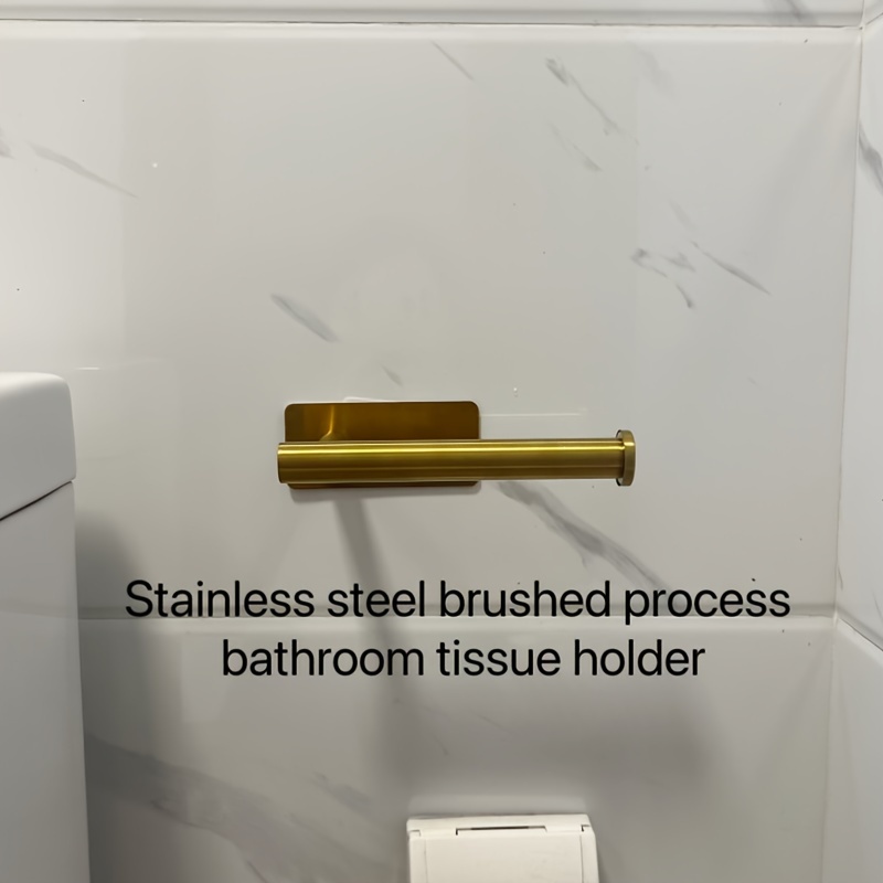 Easy-install Golden Brushed Stainless Steel Toilet Paper Holder - Self-adhesive, No-drill Wall Mount For Bathroom Tissues