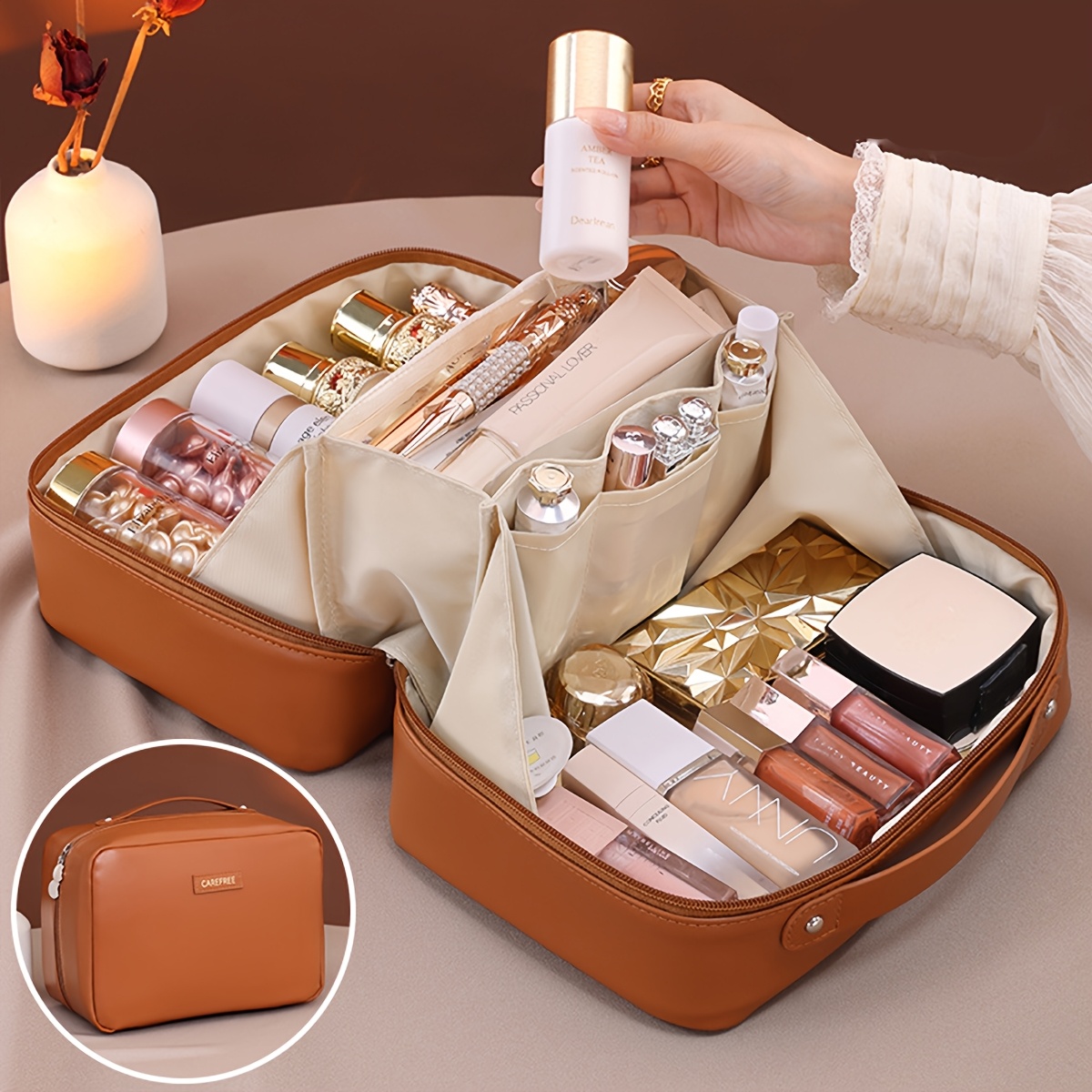 1pc portable pu flame makeup bag large capacity professional