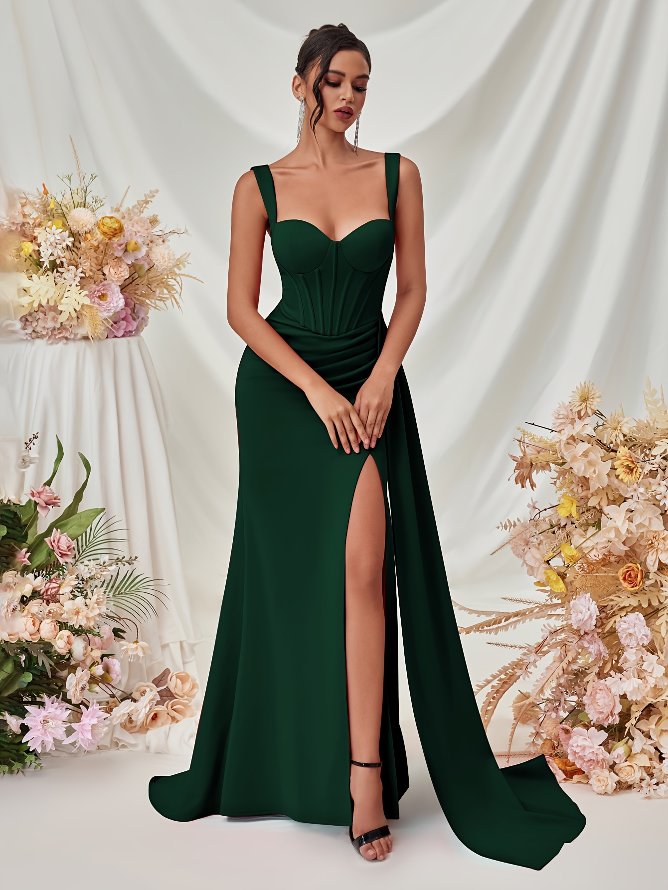 cross back long dress Criss Cross Back Prom Dress with Side Slit main image 1
