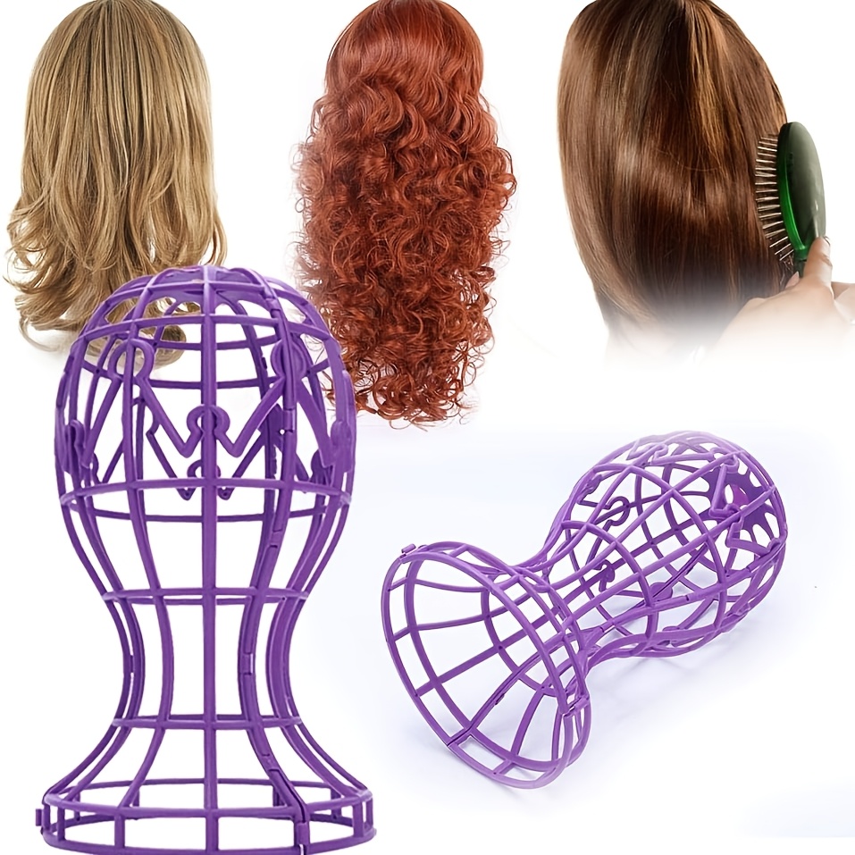 TEMU Collapsible Wig Display Stand - Professional Wig Air-drying Stand - Lightweight And Durable - Suitable For Salon And Home Use (purple-grey)