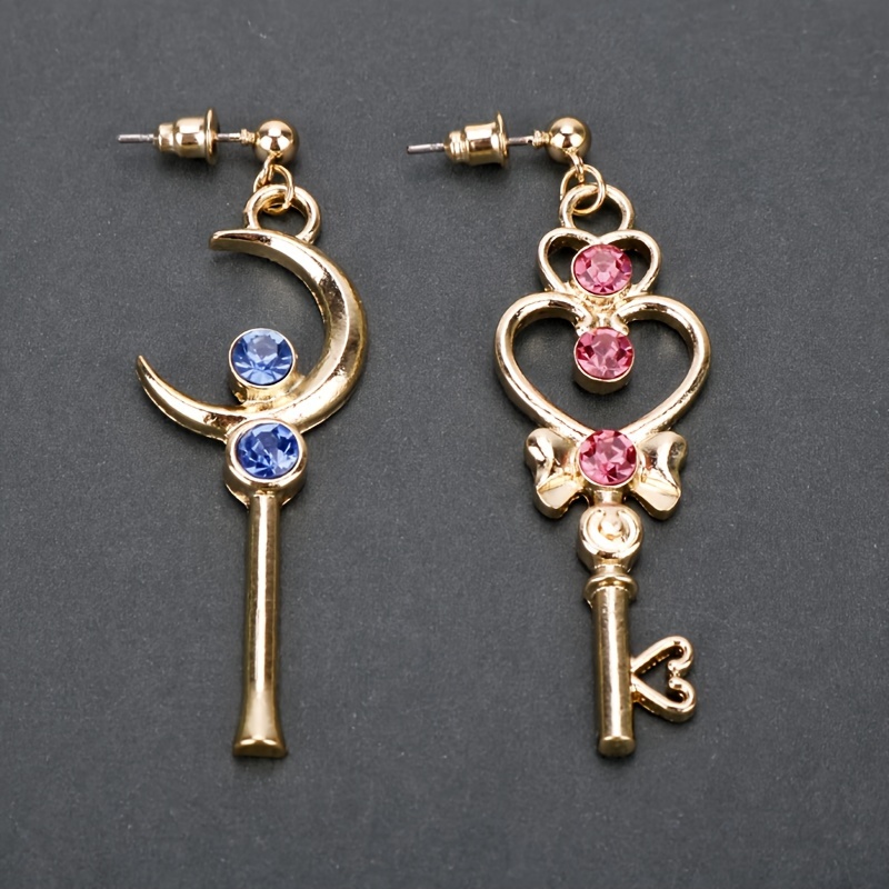 

1/3/5pairs Anime Cosplay Moon Heart Key Earrings Sweet Asymmetrical Long Earrings Jewelry Set Fans Gifts