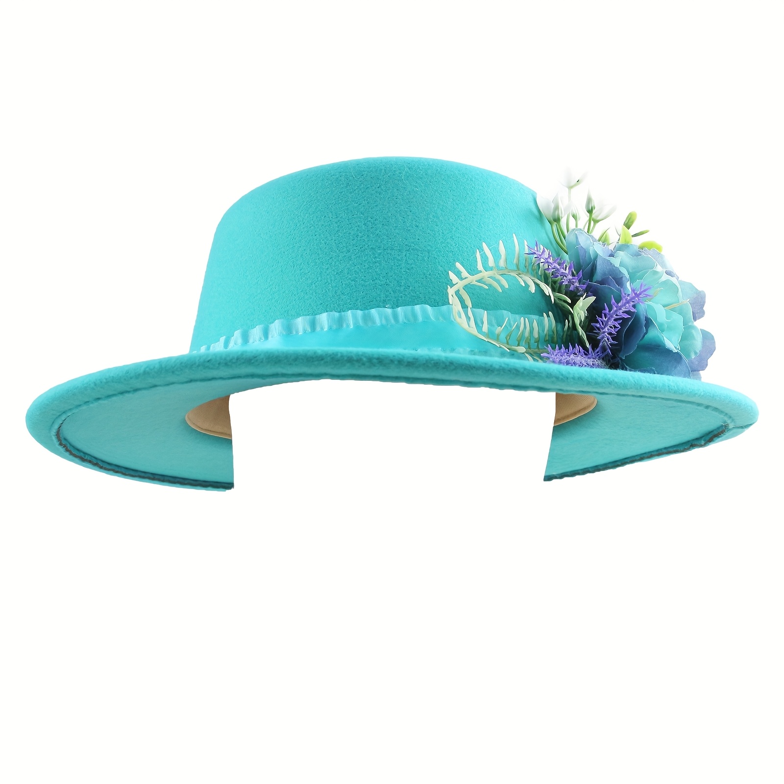 1pc womens fashion wide brim fedora hat lake blue floral - Temu display picture 1