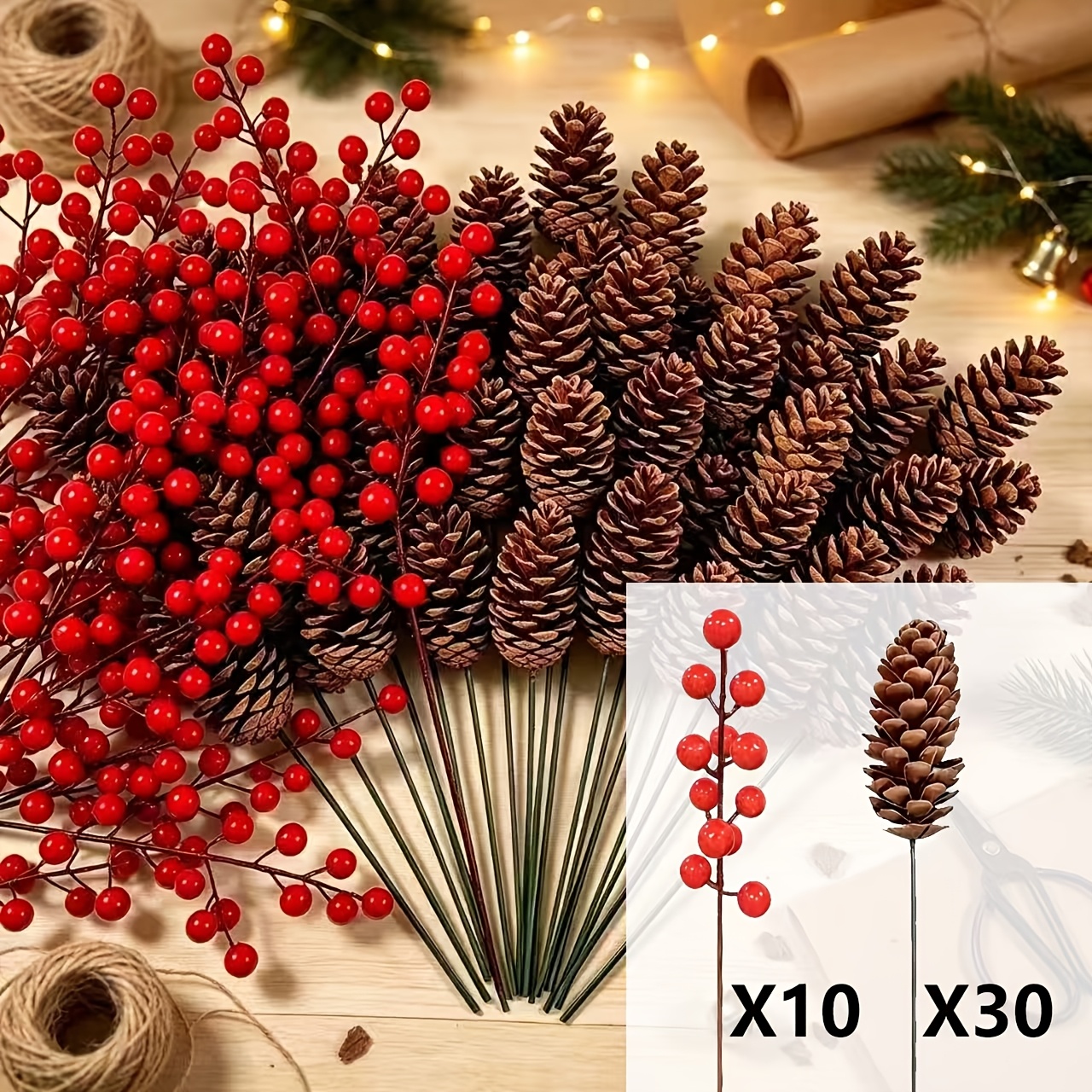TEMU 40pcs And Ornaments | Realistic Plastic Branch Christmas Tree Decorations | Winter Wedding And Wreath Centerpieces | Sturdy And Decor | Wreath