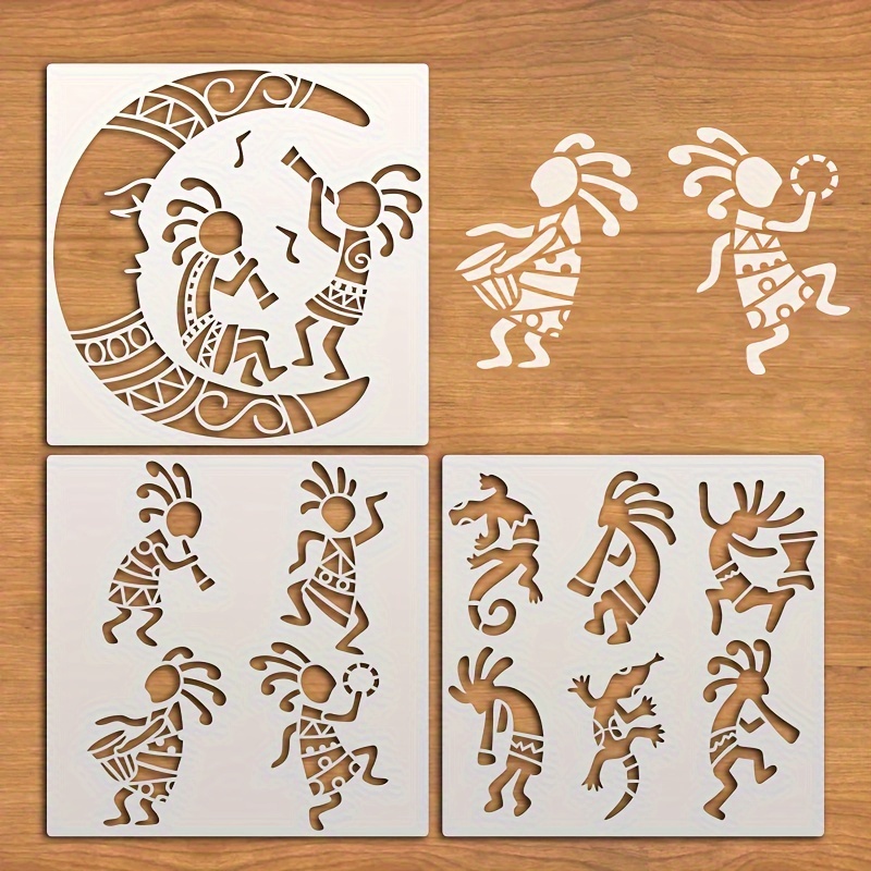 

3pcs African Tribal Pattern Stencils, 12 Inch X 3pcs, Reusable Drawing Templates, Pet Material, Creamy White For Wall, Wood, Furniture, Fabric