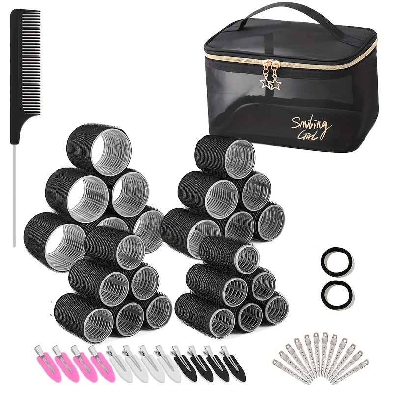 E-shop 52-teiliges Lockenwickler-Set, selbsthaftende Lockenwickler ohne Hitze für langes, mittellanges, kurzes Haar, Haargummis, Haarspangen, Kamm mit