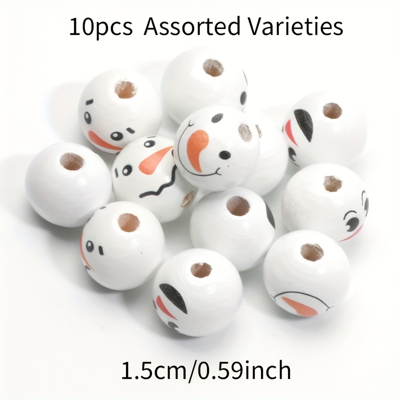 10pcs 15mm Christmas Style Base Mixed Snowman Pattern Natural Wooden Round Loose Beads For Making Necklace Earring Pendant Party Material Accessories