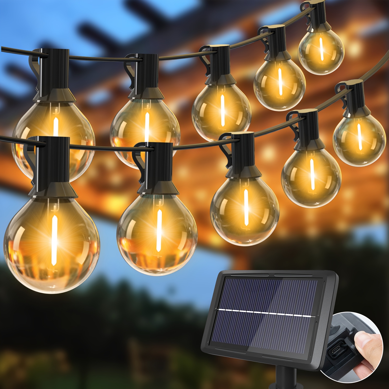 TEMU Guirlande Lumineuse Solaire de 75 Pieds pour Extérieur,, Lumières de Patio à 30+3 LED, 4 Modes d'Éclairage Dimmables, Lampes Suspendues Solaires