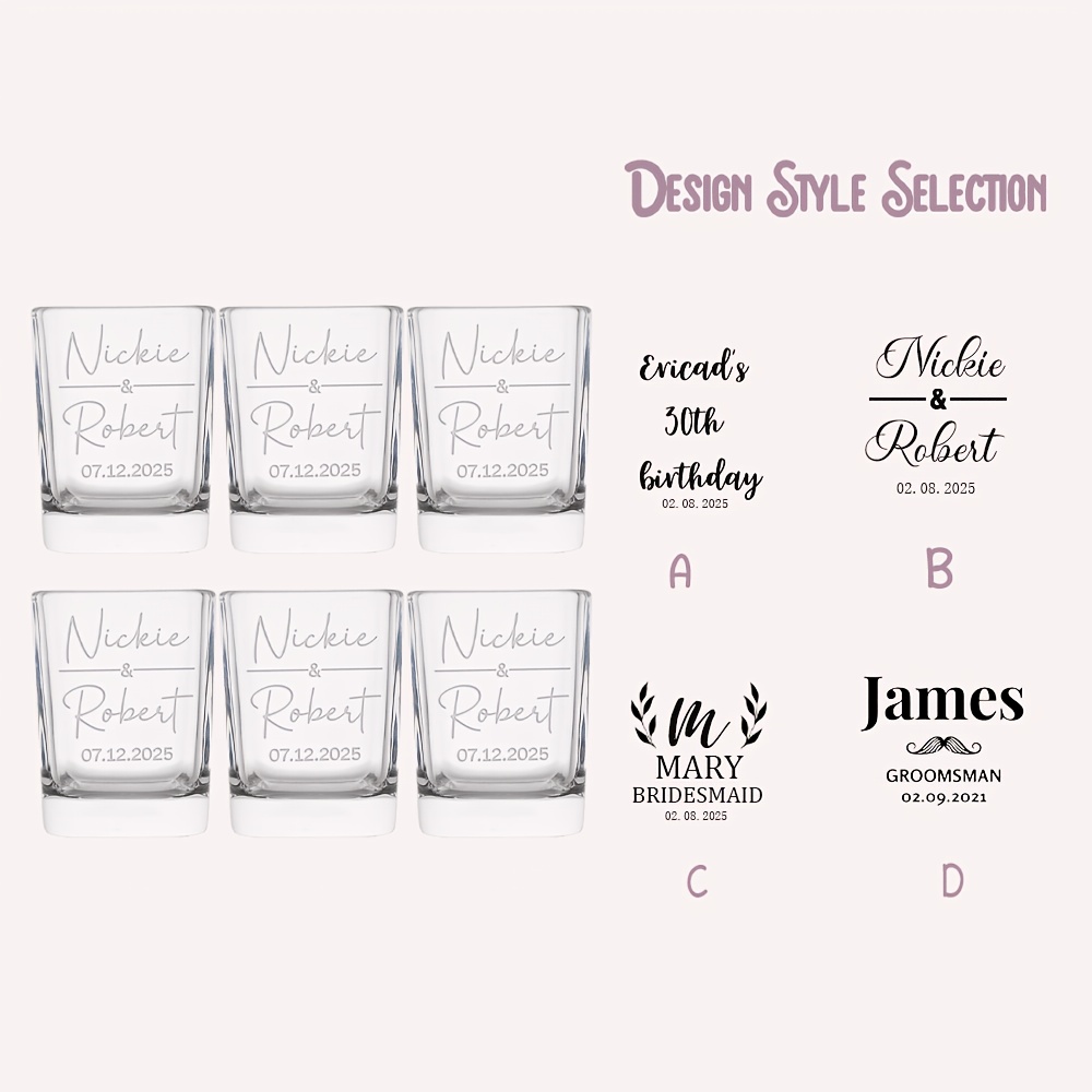 TEMU 1pc/6pcs Custom Small Wine Glasses, Customizable With Names, Dates, Etc., Suitable For Birthday Custom Small Wine Glasses, Wedding Custom Small