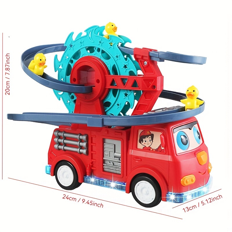 interactive toy set duck wheel fire truck with sliding track lights music educational gift for boys and girls details 3