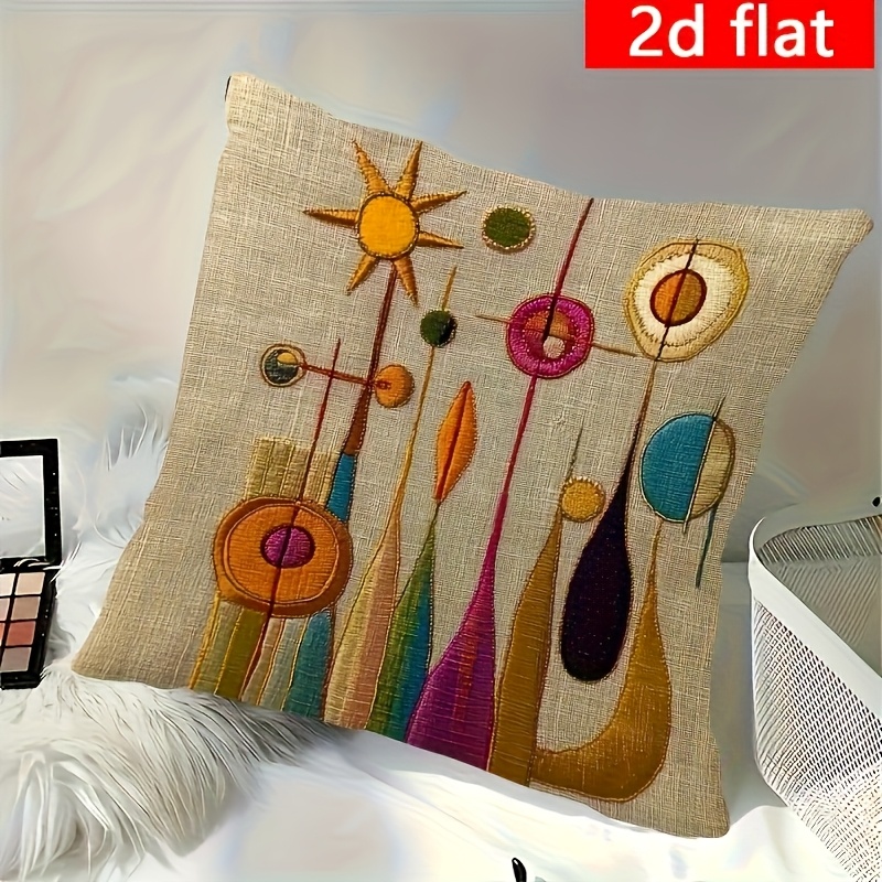 TEMU 1pc 2d Flat Print Retro Medieval Atomic Space Era Abstract Pattern Pillow Cover, Non-embroidered, Soft And Comfortable For Christmas,