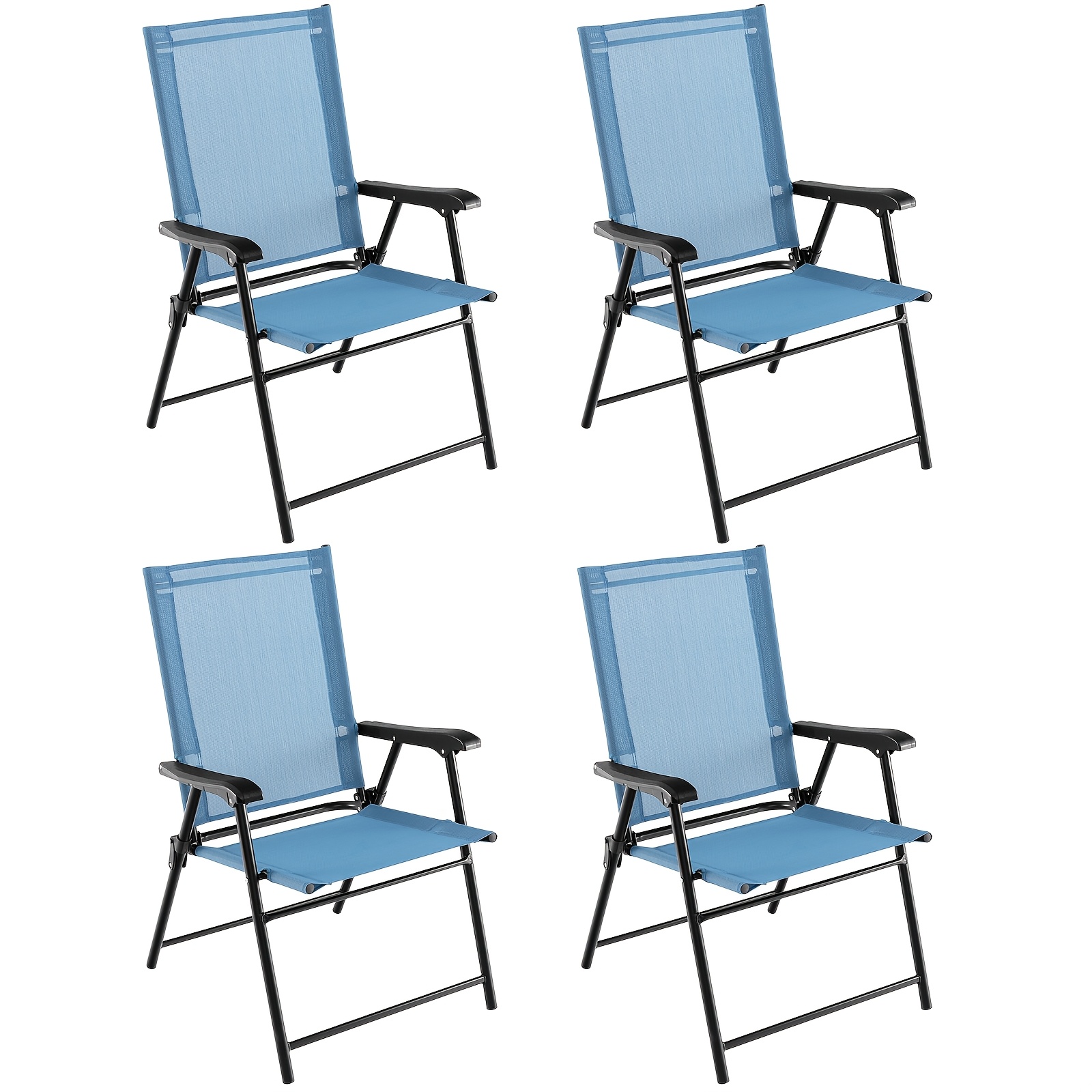 Set Of 4 Garden Chairs, Folding Chairs With Armrests, Balcony Chairs With Weatherproof Fabric, Patio Chairs For Garden, Backyard, Balcony