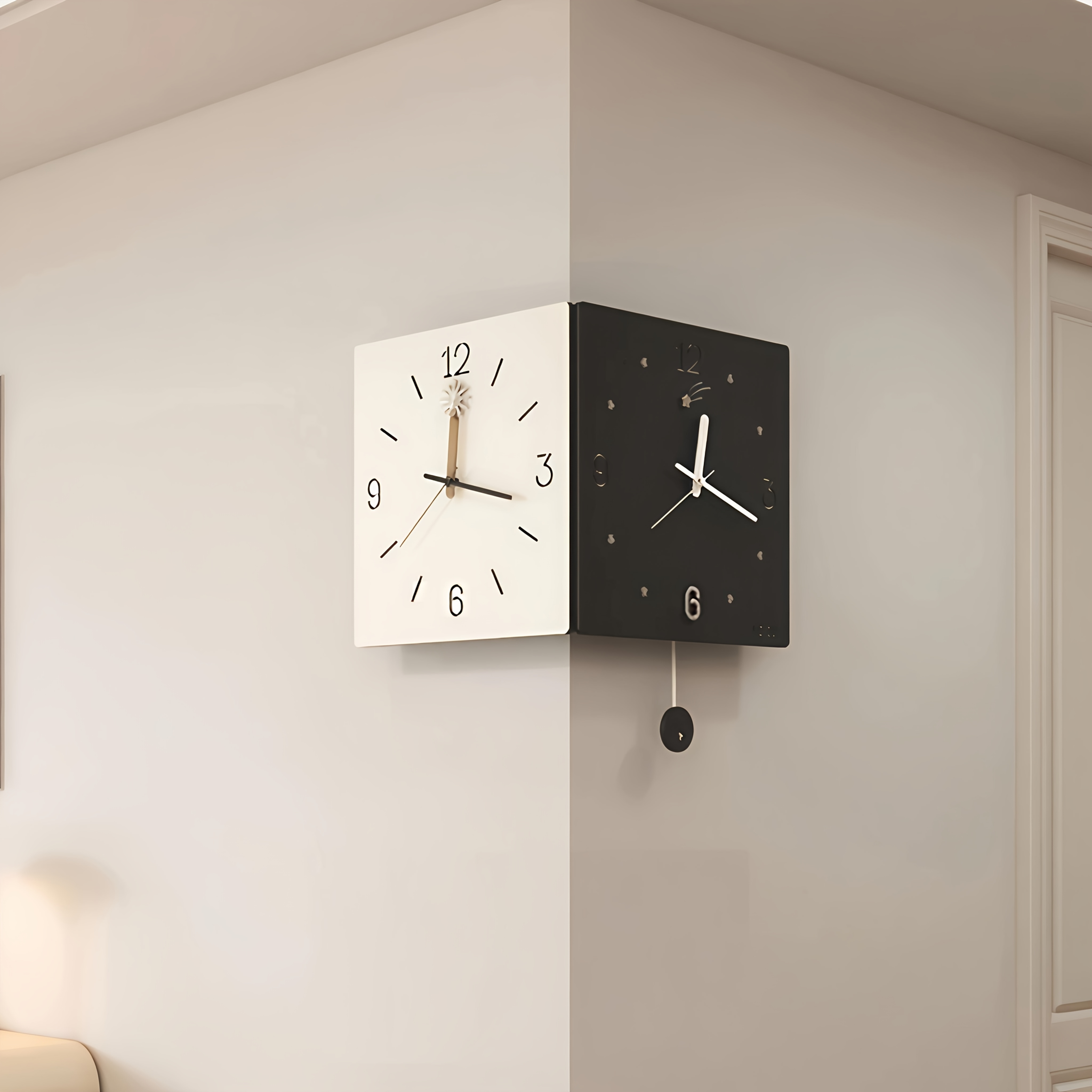 

Corner Clock Living Room Creative Double Sided Wall Clock Simple Modern Corner Black& Wall Clock Corner Double Sided Clock Double Sided Watching Time Tail Swing Iron