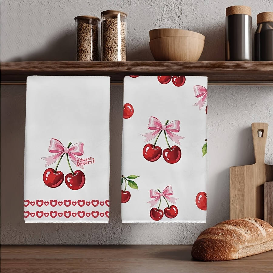 TEMU Set strofinacci da cucina con stampa di ciliegie rosa, adatti per casa, campeggio, lavaggio e pulizia tavolo - Morbida microfibra con e , panni