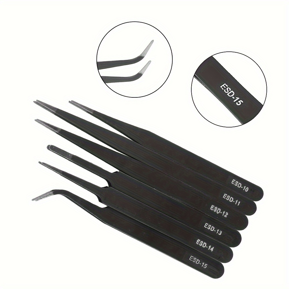 

6pcs Precision Tweezers Set For Electronics & Jewelry Repair - Anti-static, Stainless Steel With For Watches, Phones & Small Components, Mobile Phone, Industrial Repair