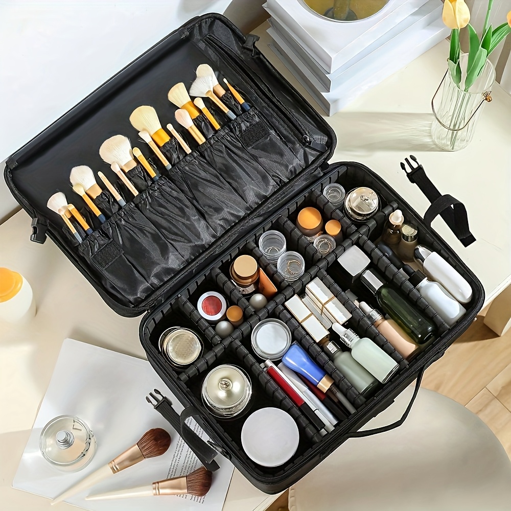 travel professional makeup case large capacity multi   storage bag portable makeup tool bag for business trips multi functional cosmetics and skincare organizer box with brush holder design Product details 3