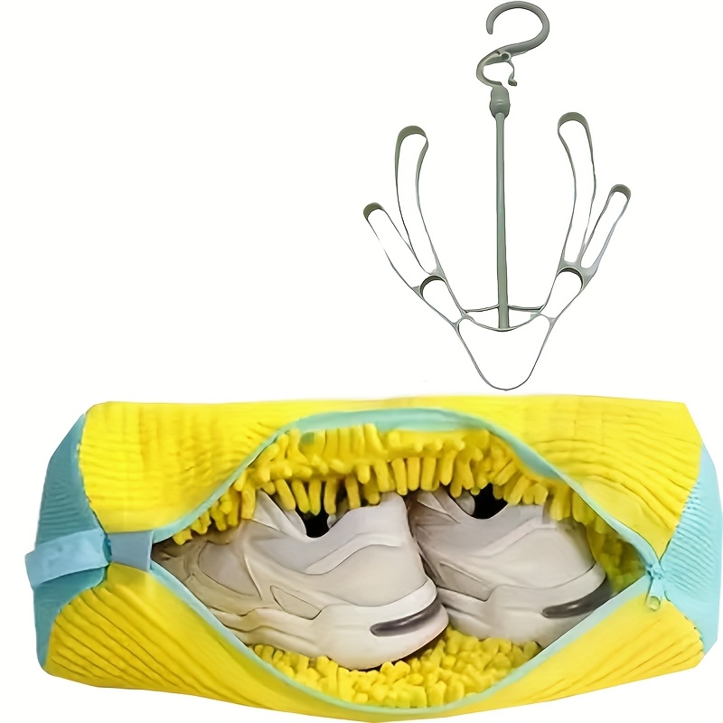Image of 2 Items (1 Cleaning Shoe + 1 Multifunctional Shoe Rack), In 3 Colors (yellow/gray/white). Durable Zipper Storage, Mesh Shoe Is Perfect For Washing, Drying, And Shoes And Sneakers, Laundry Bags