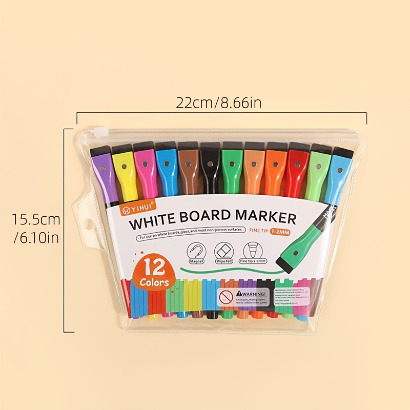 TEMU 6/12pcs Magnetic Dry Erase Markers Black Built-in Felt Eraser 1-2mm For Office Training Business And Presentations