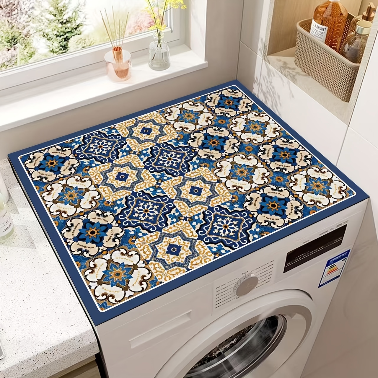 TEMU Housse de machine à laver mosaïque rétro , matériau durable en de , 23,62 pouces x 19,69 pouces, motif floral coloré, choix idéal pour la