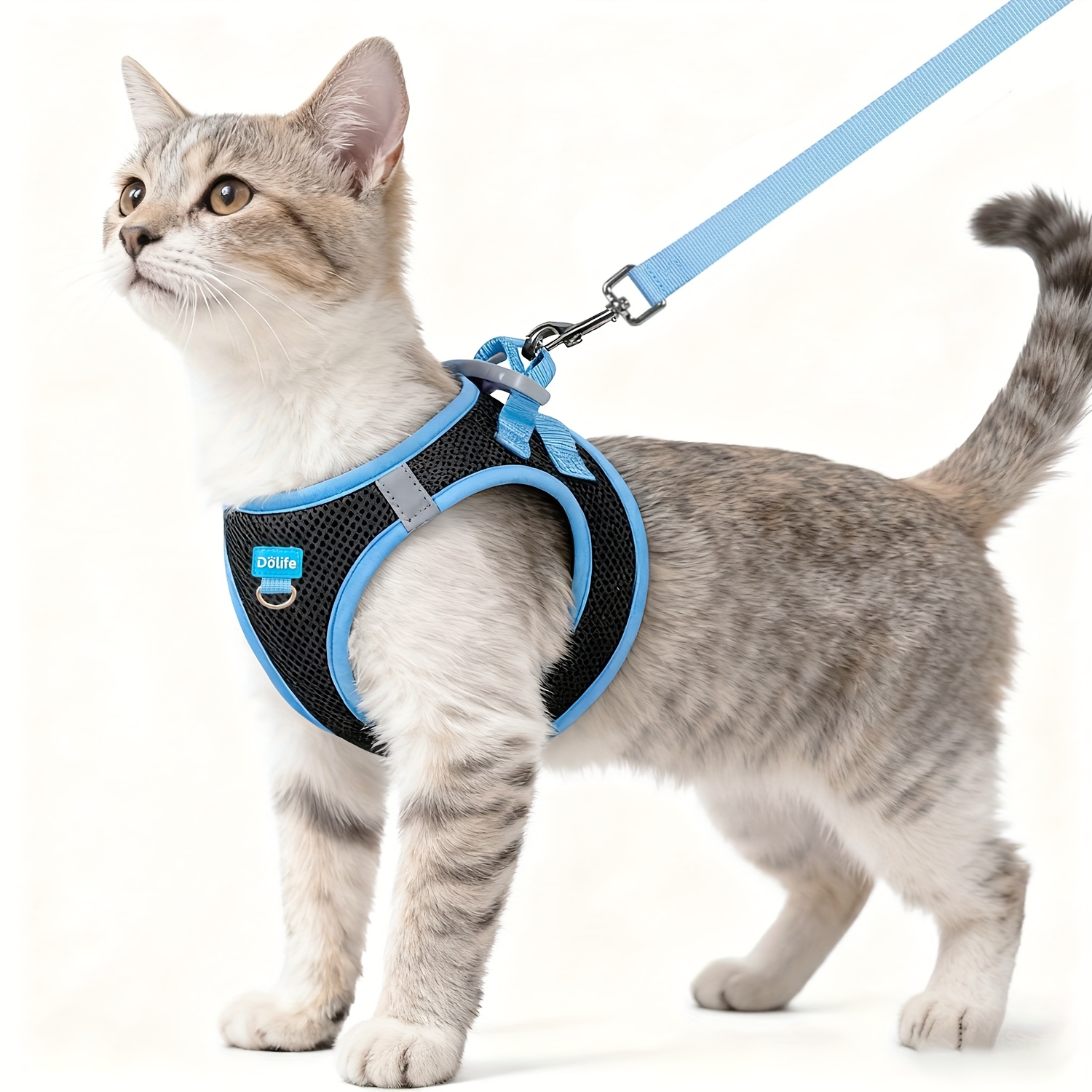 TEMU Lightweight Soft Breathable Cat Harness And Belt Set, Safe Reflective Kitten Vest, Belt With Padded Handle, Suitable For Cats, Small Dogs