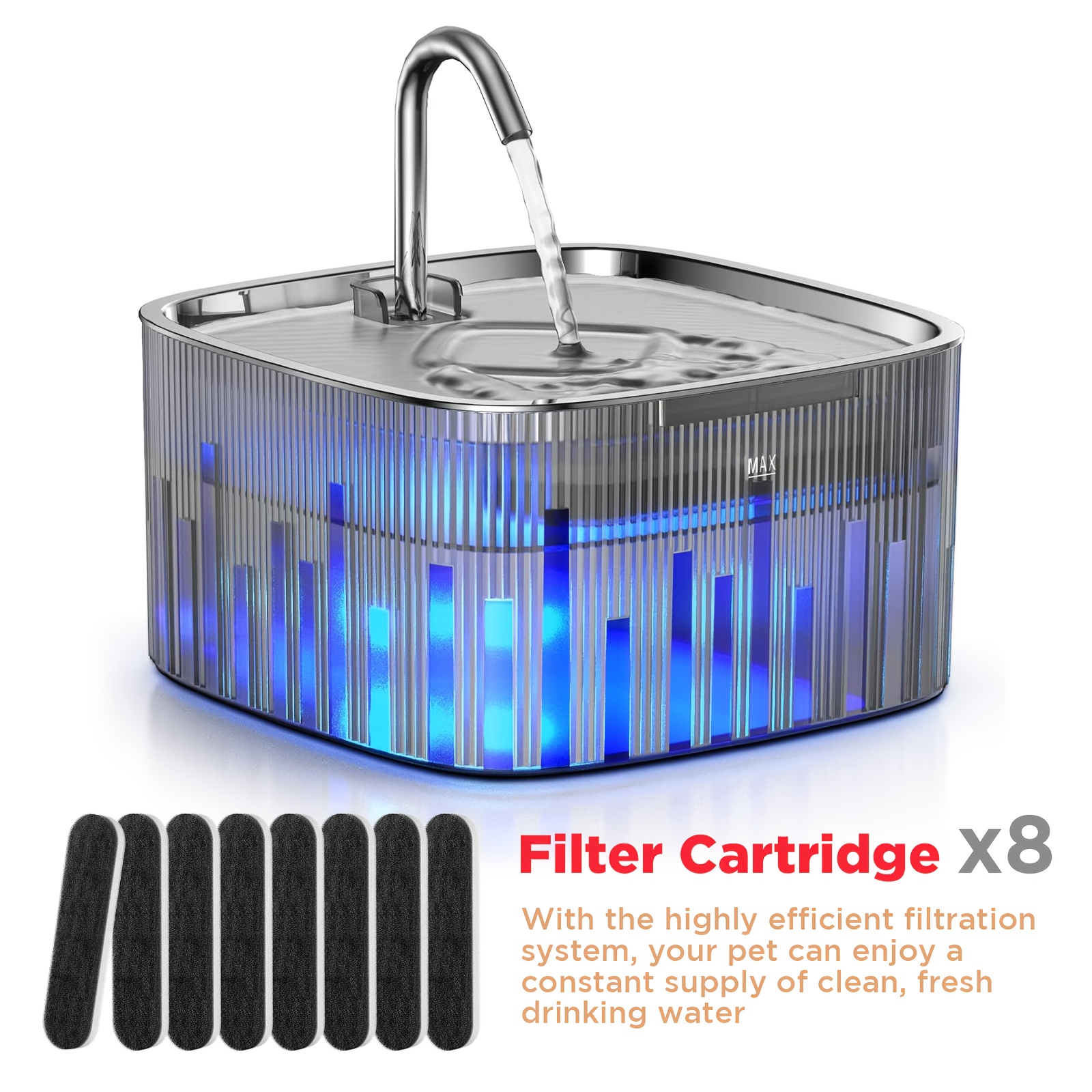TEMU Automatic Cat Water Fountain With Stainless Steel Lid, 75oz/2.2l Automatic Cat Water Dispenser With Built-in Led Pump, Pet Water Fountain For Cat Indoor, Small Dog