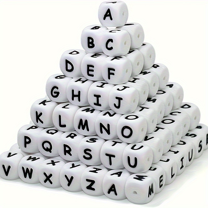 

52/104pcs Silicone Cube Letter Beads For Diy Bracelets, 12mm Alphabet Letter Beads, Jewelry Making Kit, 26 Unique A-z White Beads With Black Lettering, Craft Supplies For Jewelry Making