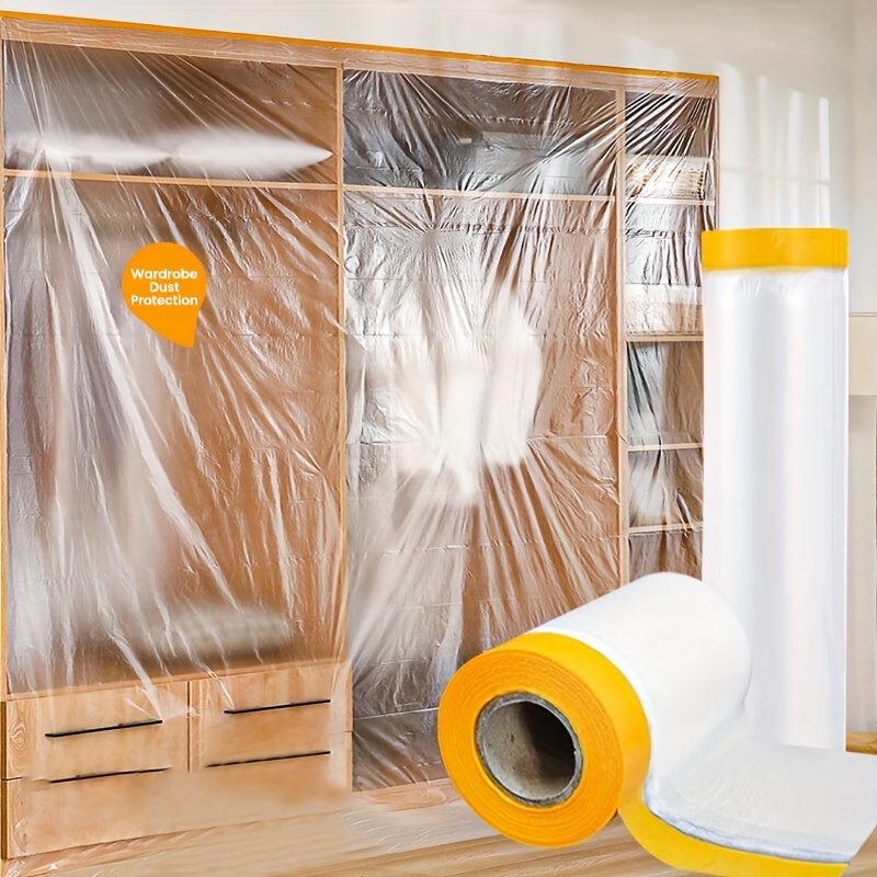 

9.5m Disposable Dust Cover With Tape - Waterproof, Transparent Pe Film For Furniture Protection Travel, Renovation & Cleaning