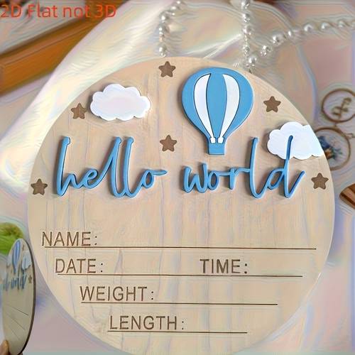 2d flat 2d flat surface hello world newborn information board wooden birth and gender reveal card perfect gift multi functional decoration for room and office decoration