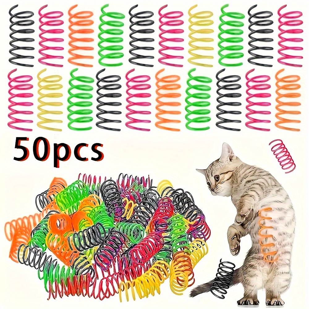 

50-piece Interactive Cat Toy Set, Durable Plastic Spring Coils For Cats And Small Dogs, Non-battery Operated Accessories For Entertainment And Activity