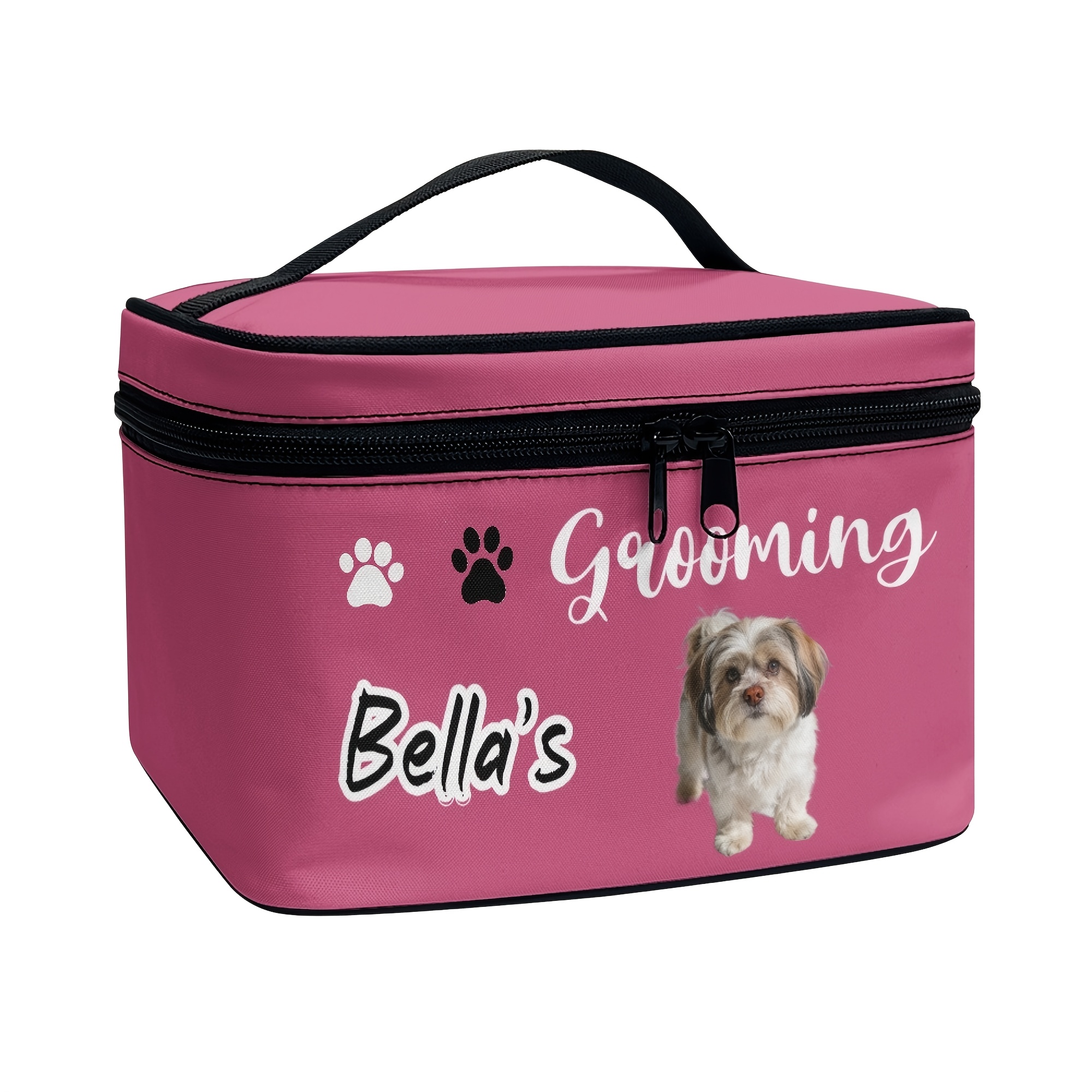 TEMU A Customized Toiletry Bag Featuring A Photo And Name With A Shih Tzu Pattern, Designed For Travel And Storage, Suitable For Pet Owners To Hold