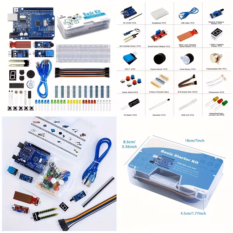 klystr basic starter kit для r3, включаючи код-інструкцію, перехресну дошку, зєднувальні дроти, світлодіоди та уникнення перешкод Опис товару 0