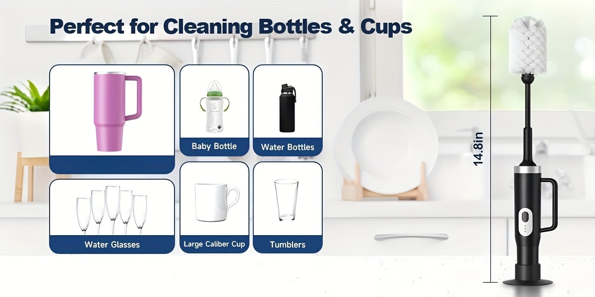 electric cleaning brush for mugs cup brush 2 cleaning power levels waterproof built in rechargeable battery standard straw brush type c charging cable wall mounted for drying cleaning tool kitchen accessory mug cleaning brush Product details 1