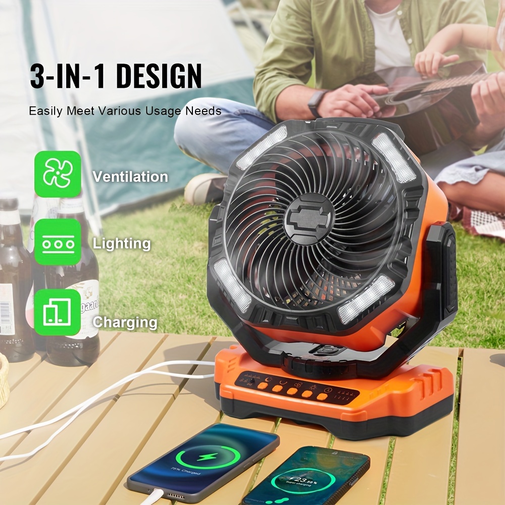 

3-in-1 Portable Camping Fan With Led Light, Remote Control - 8 Settings, Usb Rechargeable, 2500mah Battery - Ideal For Outdoor Activities & Gifting For Christmas, Halloween, Birthdays